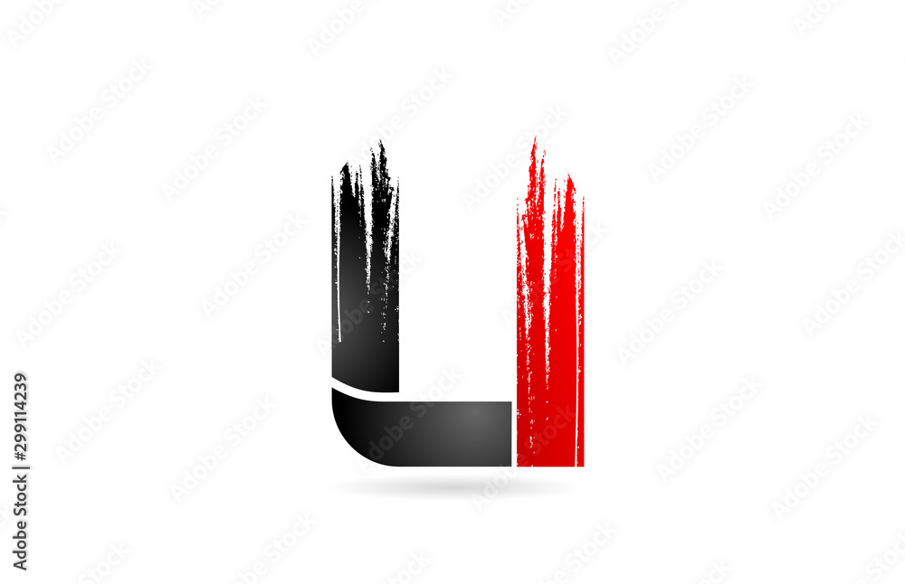 U alphabet letter red black with grunge brush pattern for company logo icon design U alphabet letter red black with grunge brush pattern for company logo icon design