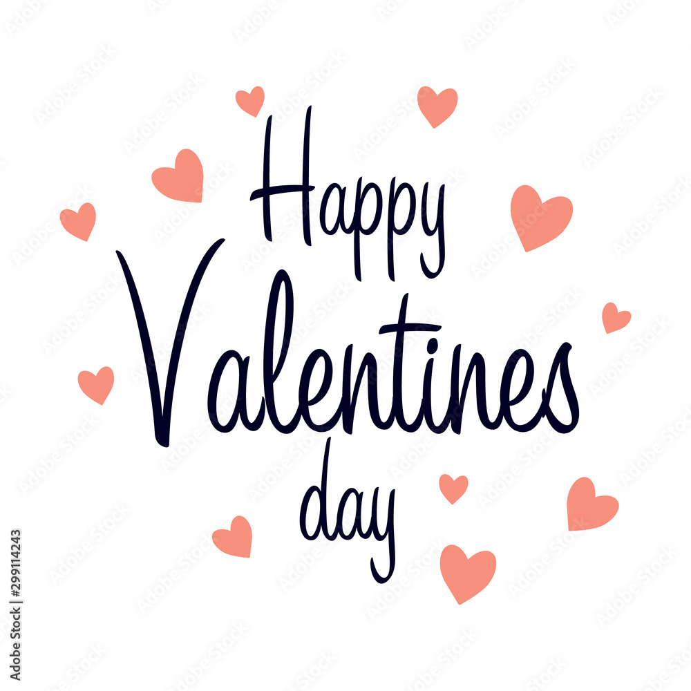 Happy Valentines Day card, typography, background with hearts