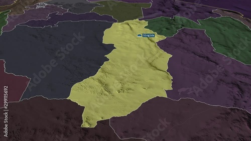 Singida - region of Tanzania with its capital zoomed on the administrative map of the globe. Animation 3D photo