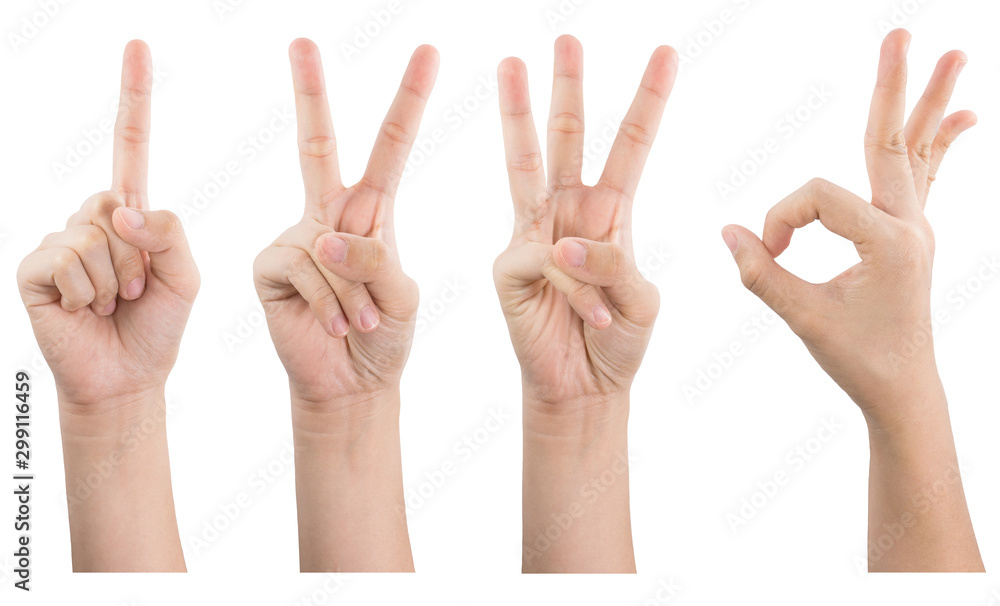 Female hand show gestures 1 2 3 OK isolated on white background Female hand show gestures 1 2 3 OK isolated on white background