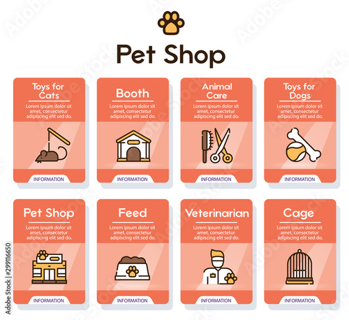 Pet service color linear icons set