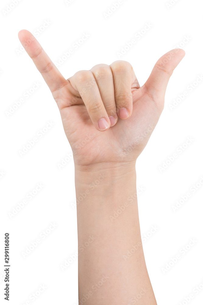 various gestures and sign of Woman's hand isolated on white background with clipping path.