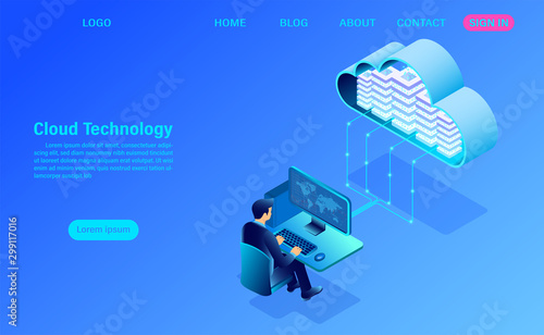 modern cloud technology and networking concept. Online computing technology. Big data flow processing concept, Internet data services vector illustration