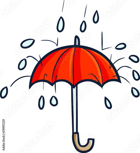 Funny and cute red umbrella with raind drops on it