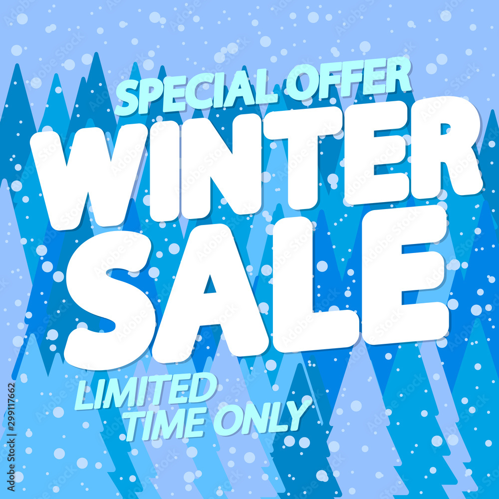 Fototapeta premium Winter Sale, poster design template, special offer, vector illustration