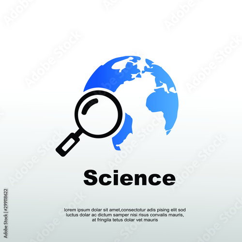 Earth globe and magnifier vector icon. Global internet search or finder metaphor. Magnifying glass and planet, Analyzing world situation. 