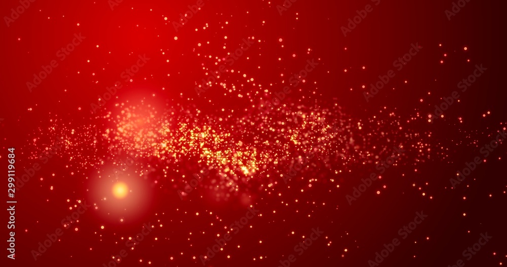 Golden confetti bokeh lights on the red background. 3d illustration - obrazy, fototapety, plakaty 