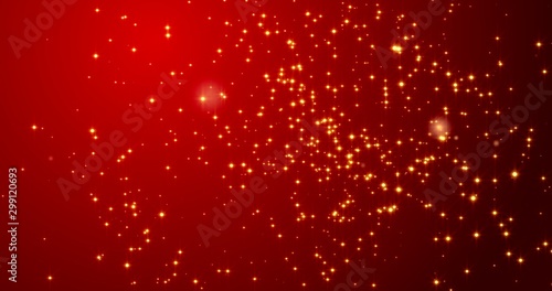 Golden confetti bokeh lights on the black background. 3d illustration