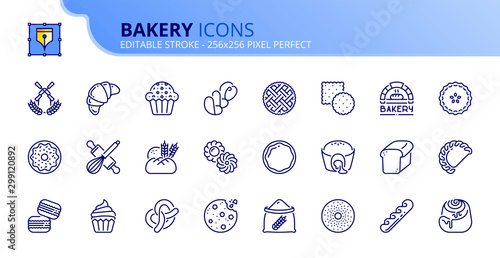 Simple set of outline icons about bakery products