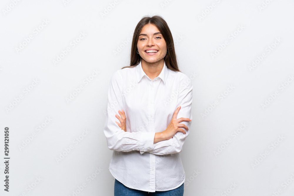 Young woman over isolated white background laughing Young woman over isolated white background laughing