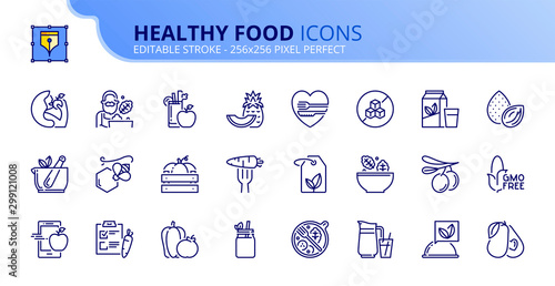 Simple set of outline icons about healthy food