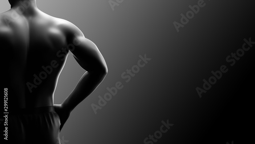 Muscle man fitness background. 3d render