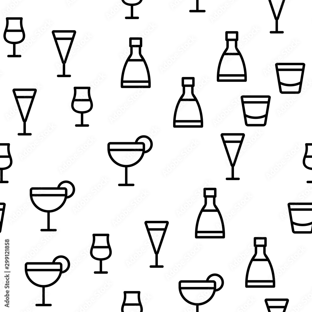 Alcohol Vector Seamless Pattern Thin Line Illustration Alcohol Vector Seamless Pattern Thin Line Illustration