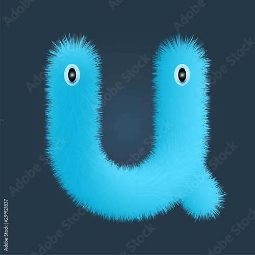 Letter U fluffy doll logo isolated. Alphabet vector image