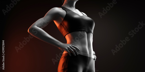 Fitness woman on black background. 3d render