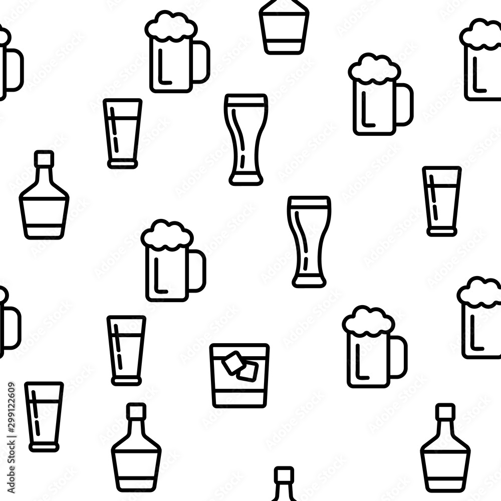 Alcohol Vector Seamless Pattern Thin Line Illustration Alcohol Vector Seamless Pattern Thin Line Illustration