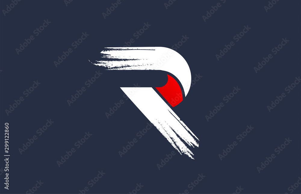 R white red blue alphabet letter with grunge brush ending for company