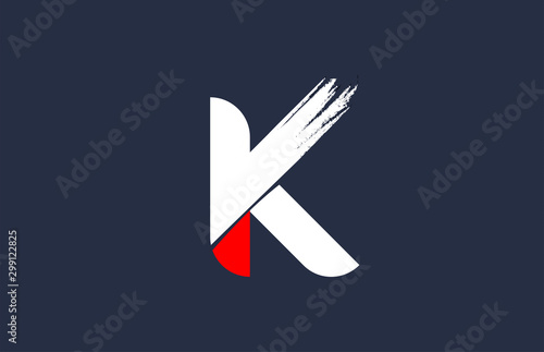 K white red blue alphabet letter with grunge brush ending for company logo icon design