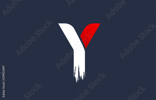Y white red blue alphabet letter with grunge brush ending for company logo icon design