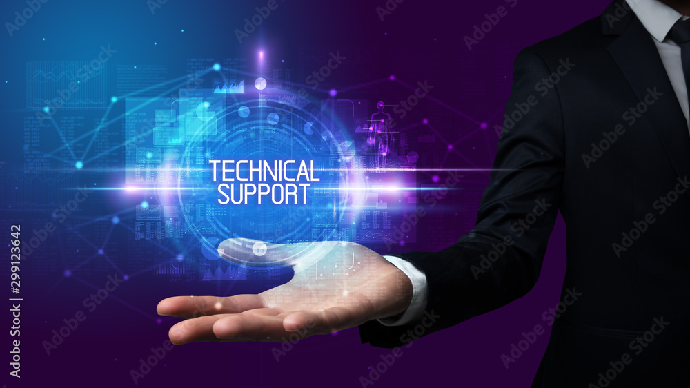 Fototapeta premium Man hand holding TECHNICAL SUPPORT inscription, technology concept