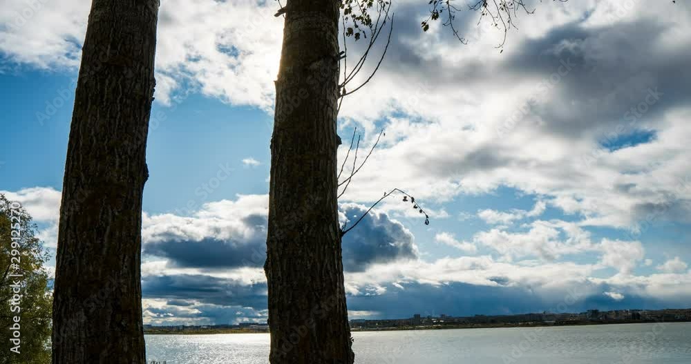 Smooth camera movement between two trees. Autumn sun, timelapse, hyperlapse. Beautiful autumn landscape Smooth camera movement between two trees. Autumn sun, timelapse, hyperlapse. Beautiful autumn landscape