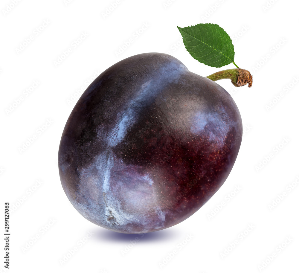 Plum with leaf isolated on white background with clipping path Plum with leaf isolated on white background with clipping path