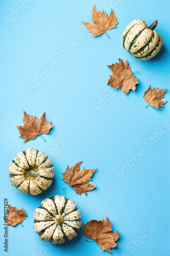 Creative Christmas winter autumn fall composition with decorative leaves