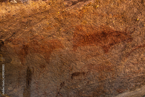 Prehistoric paintings in the cave at Phu Phra Bat historical park Udonthani province, Thailand..