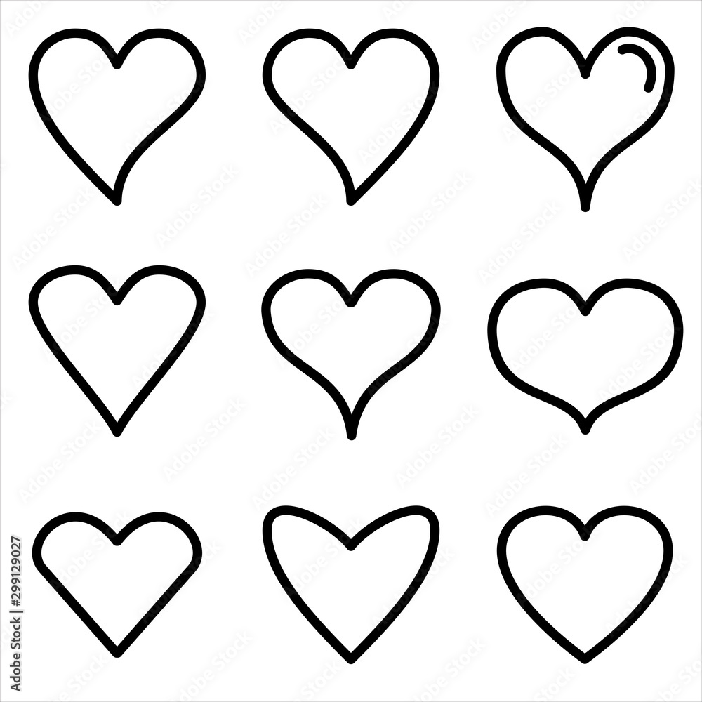 Set of Heart icon. black Love symbol with trendy flat style icon for web site design, logo, app, UI isolated on white background. vector illustration