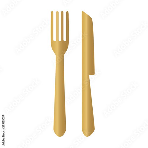 golden fork and knife icon- vector illustration