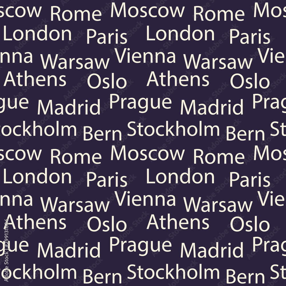 Seamless vector background with names of European cities . Seamless vector background with names of European cities .