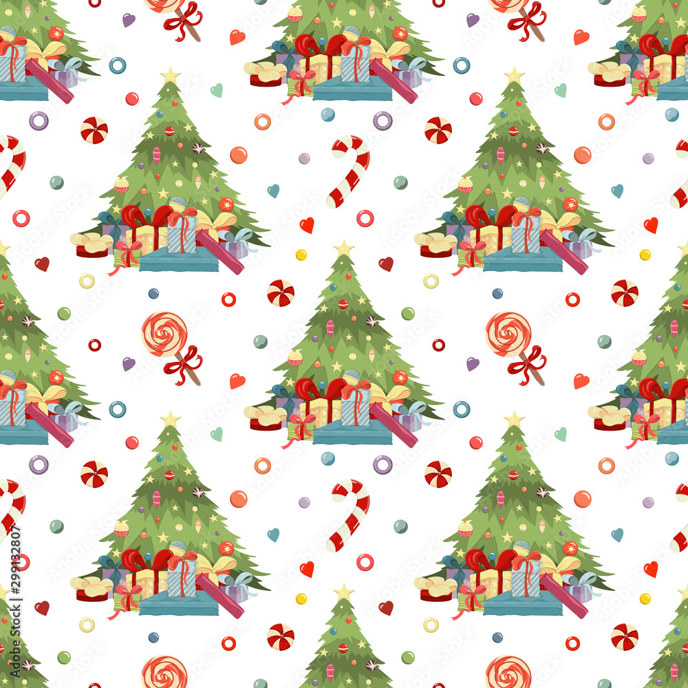 Merry Christmas Happy New Year hand drawn pattern