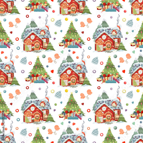 Merry Christmas Happy New Year hand drawn pattern