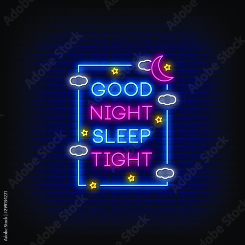 Good Night Sleep Tight Neon Signs Style Text vector