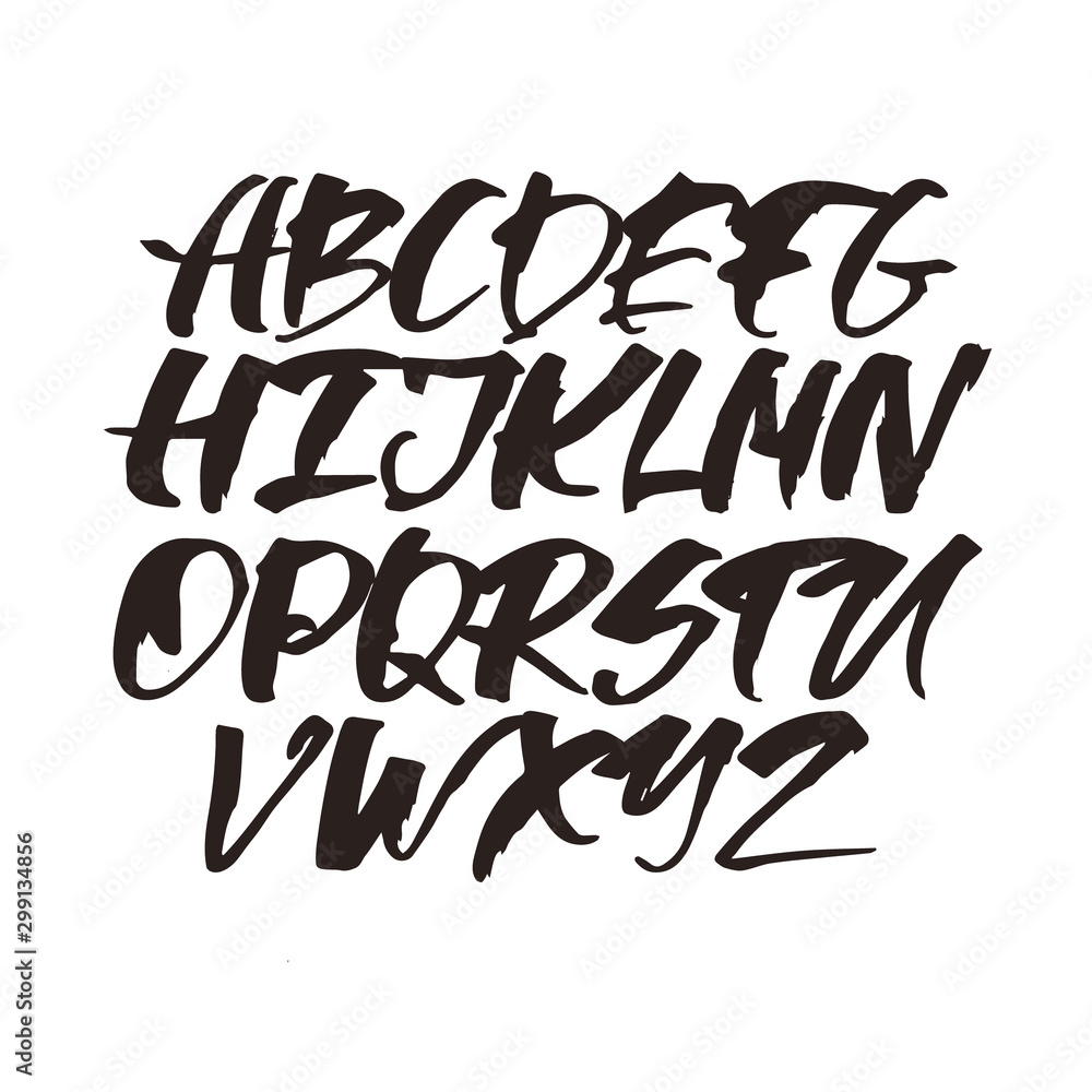 Alphabet letters. Black handwritten font drawn Alphabet letters. Black handwritten font drawn