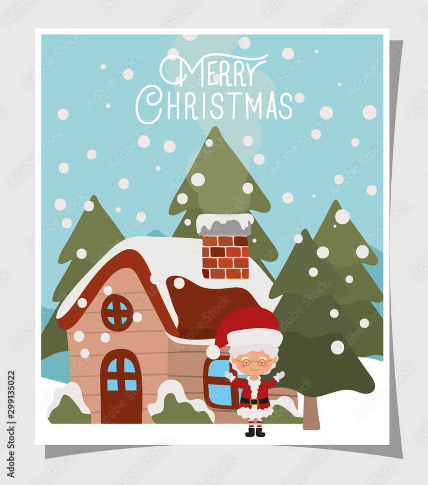 happy mery christmas card with santa claus wife