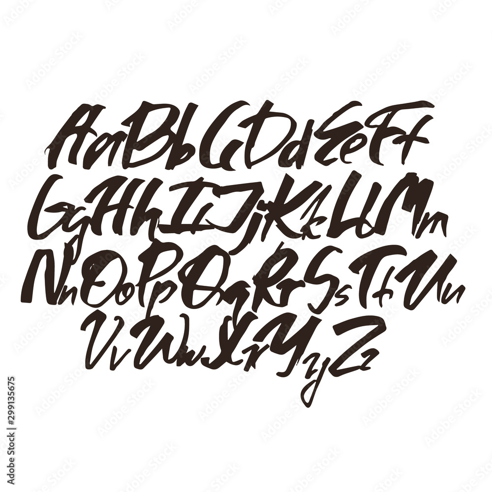 Alphabet letters. Black handwritten font drawn Alphabet letters. Black handwritten font drawn
