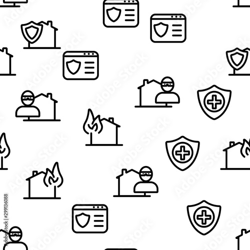 Insurance Vector Seamless Pattern Thin Line Illustration