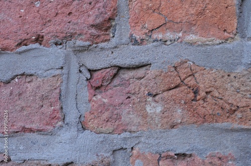 Old Broken Red Brick Wall