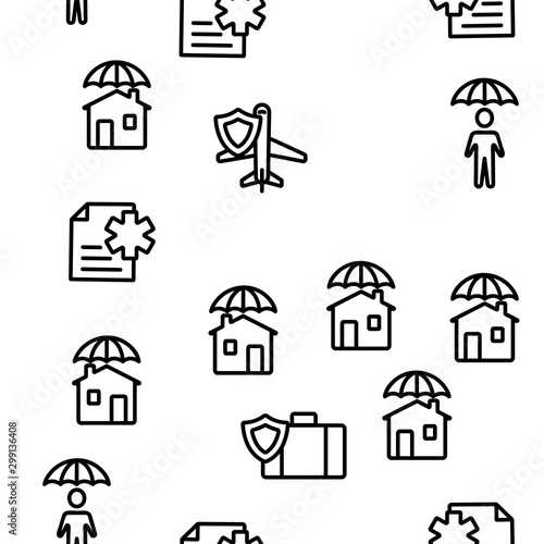 Insurance Vector Seamless Pattern Thin Line Illustration