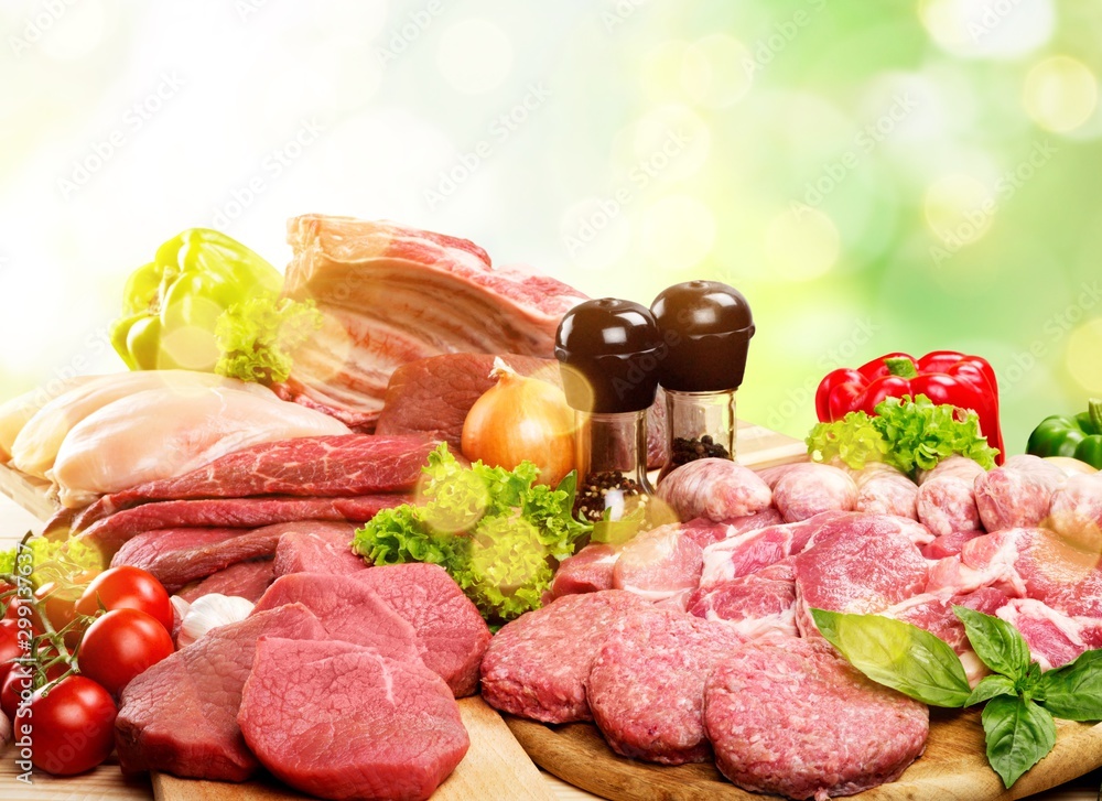 Freshness Meat collection on wooden background Freshness Meat collection on wooden background