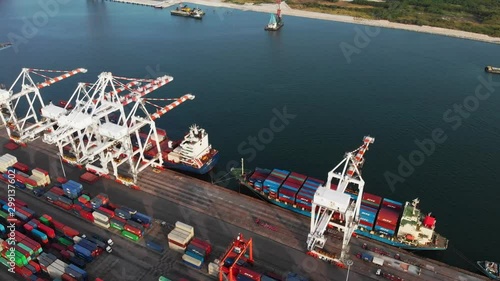 Aerial view Harbor Container ship About international exports.
