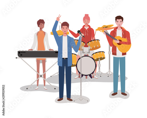 group music band playing instruments characters