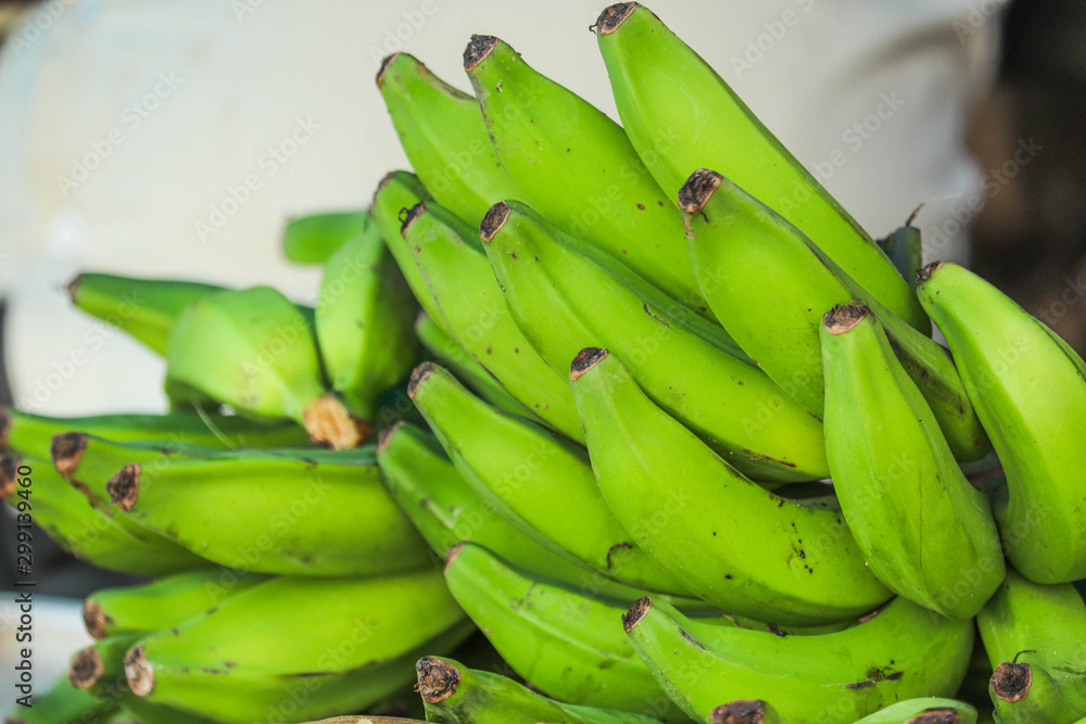 Heap Bunch of Raw Banana Fresh From Farm Green Color in Market Decoration and Sale