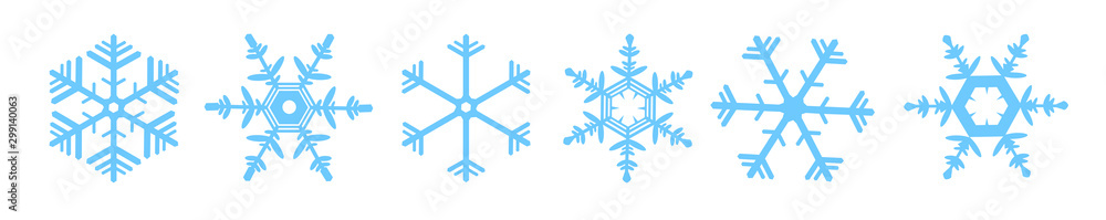 Set of blue Snowflakes icons in row. Snowflakes template. Snowflake vector icon. Set of blue Snowflakes icons in row. Snowflakes template. Snowflake vector icon.