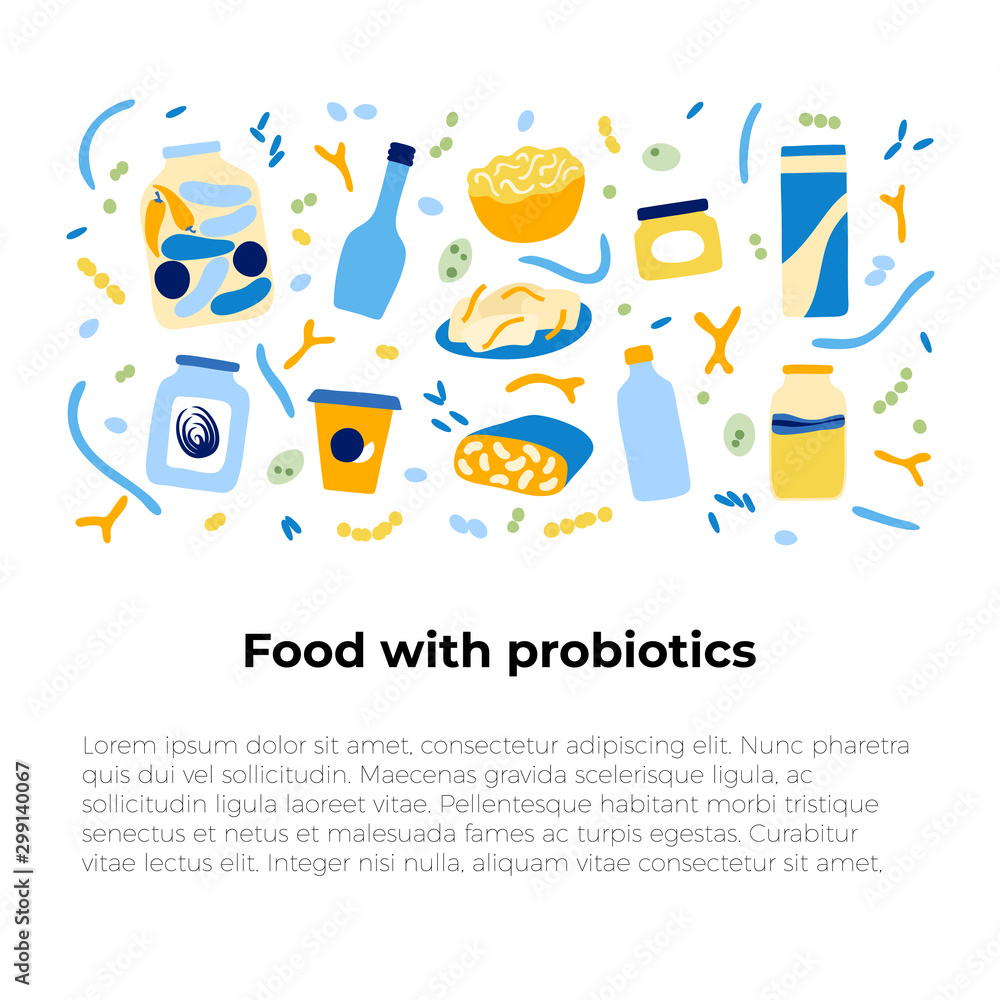Vector isolated illustration of probiotic food Vector isolated illustration of probiotic food