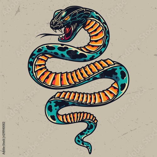 Poisonous snake colorful tattoo concept
