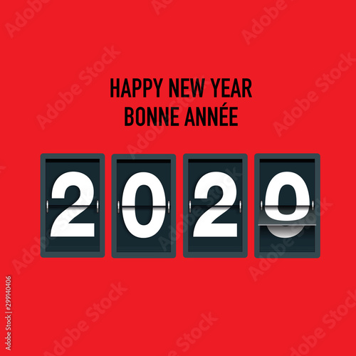 Carte de vœux 2020 avec les chiffres mécaniques d’un compte à rebours marquant le passage à la nouvelle année.