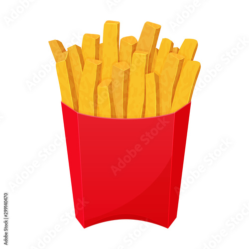 American icon with french fries on white background. Fast food symbol. Yellow potato. Cartoon vector illustration. Isolated on white. Object for packaging, advertisements, menu.