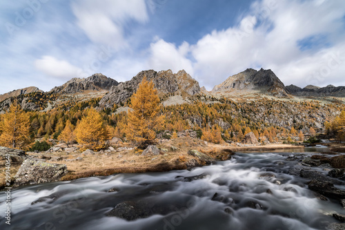 Autumn alps landscape, long exposure photography, Italy